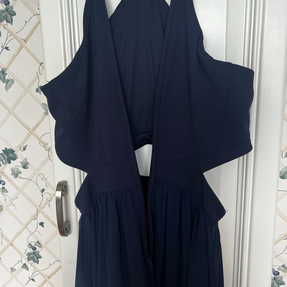 CLEARANCE Women’s Size 3 Navy Blue Full Length Cut Out Prom Dress W Faux Pearls - Picture 10 of 15
